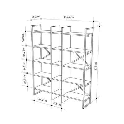 Detroit Industrial Bookcase 143.5cm - dimensions