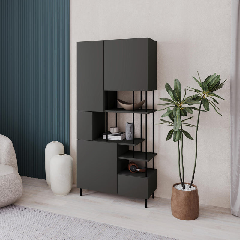 Key Bookcase – Modern 5 Door Storage Cabinet with Shelves