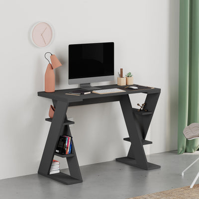 Papillon Modern Study Desk - Study Desk with Built-In Open Shelving