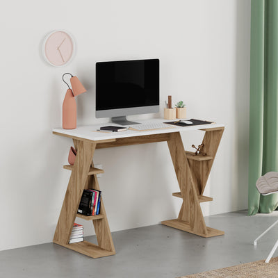 Papillon Modern Study Desk - Study Desk with Built-In Open Shelving