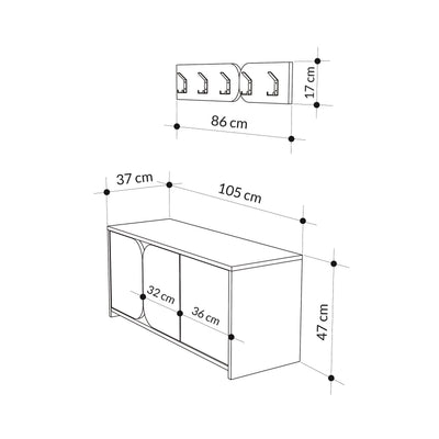 Moni Hallway Shoe Cabinet and Hanger Set dimensions