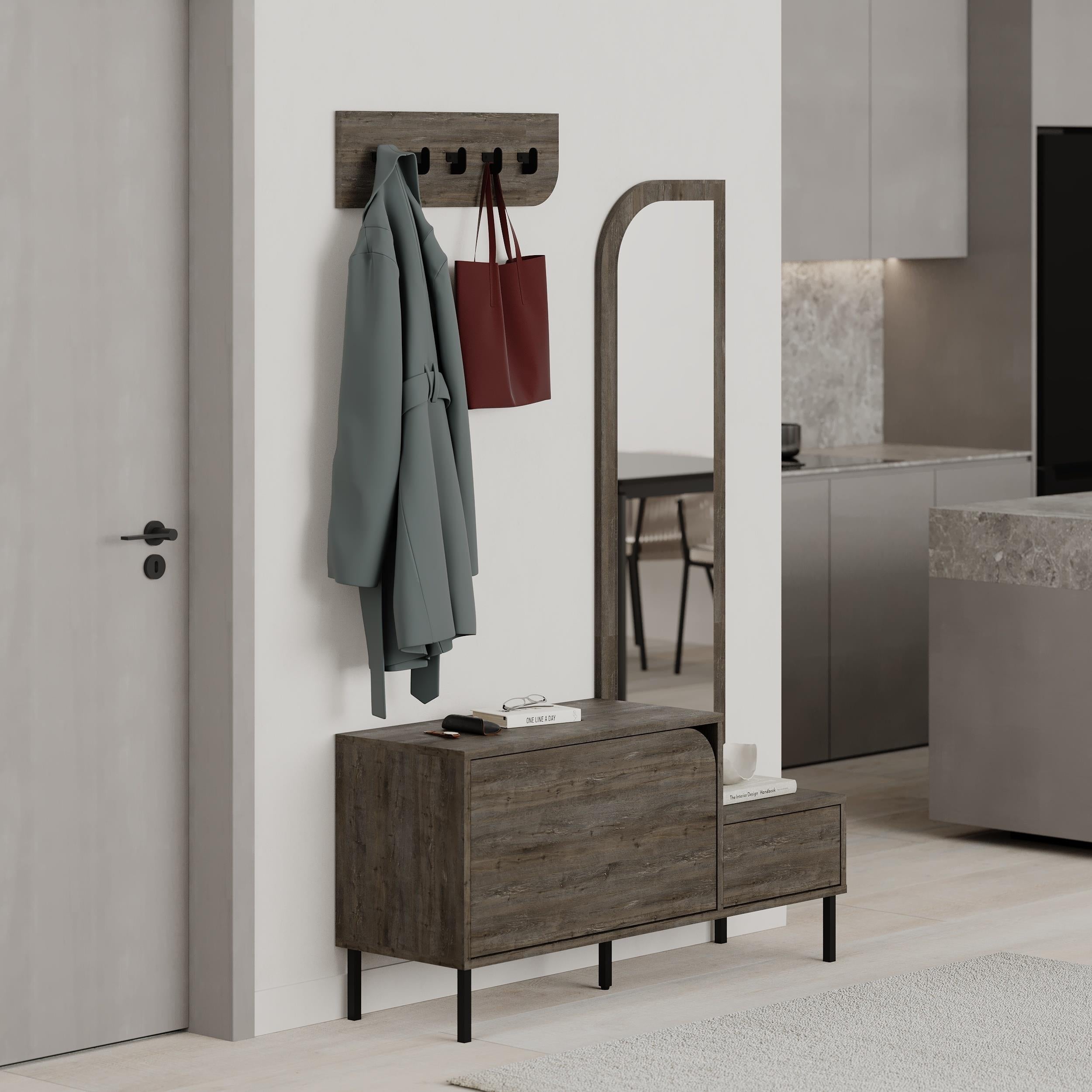 Mila Shoe Cabinet & Hanger Set – 3-in-1 Hallway Unit with Mirror