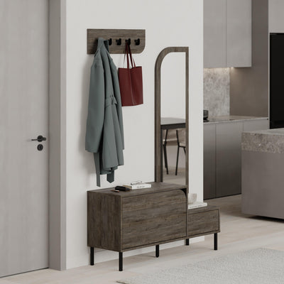 Mila Shoe Cabinet & Hanger Set – 3-in-1 Hallway Unit with Mirror in Dark Coffee