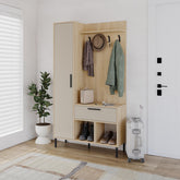 Acton Hall Stand with Shoe Storage in Sapphire Oak,Sandstone