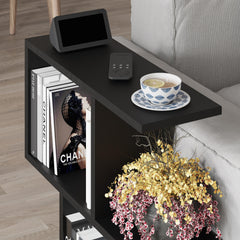 Homemania Modern Side Table with 4 Open Shelves – Silky Black