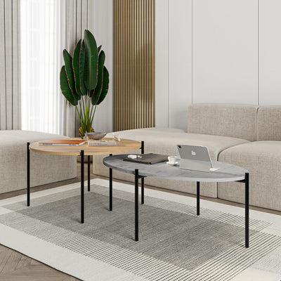 Odelia Round and Oval Coffee Table Set in Sapphire Oak,Marmo