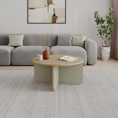 Hillary Round Coffee Table – 80 cm Modern Living Room Table in Sapphire Oak,Ash Green