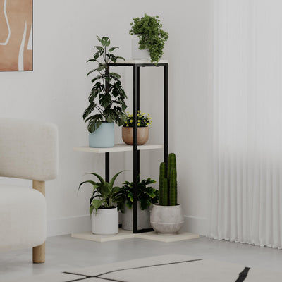 Vetra Modern Plantstand Shelves styled in a room corner