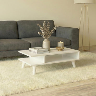 Titus Modern Coffee Table Open Storage Shelf White 80 x 45 x 32.4 cm