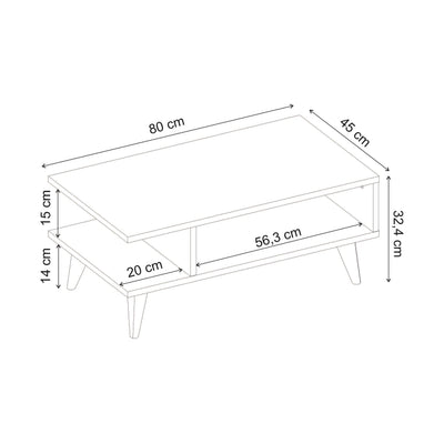 Titus Modern Coffee Table Open Storage Shelf White 80 x 45 x 32.4 cm - Additional Image 3