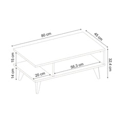 Titus Modern Coffee Table Open Storage Shelf White 80 x 45 x 32.4 cm – dimensions (cm)