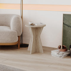 Lisa Modern Side Table – Compact Accent Table – Travertine