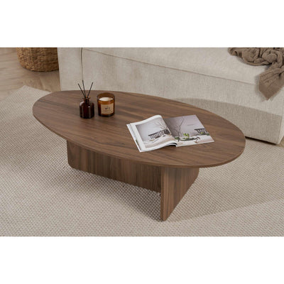 Orba Oval Coffee Table - Oval Coffee Table with Solid Plank Base