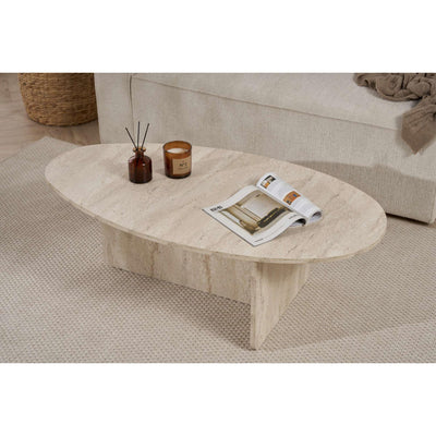 Orba Oval Coffee Table - Oval Coffee Table with Solid Plank Base