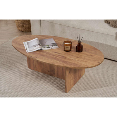 Orba Oval Coffee Table - Oval Coffee Table with Solid Plank Base