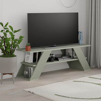 Farfalla Modern TV Stand Multimedia Centre TV Unit With Shelves 120cm in Ash Green