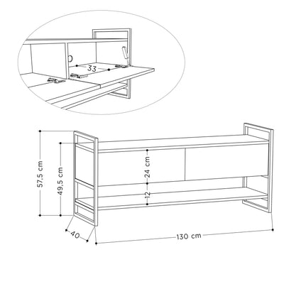 Metola Modern TV Stand Multimedia Stand TV Unit With Storage Cabinet 130cm – dimensions (cm)