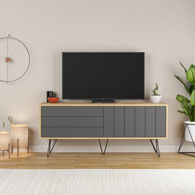 Picadilly Modern TV Stand Multimedia Centre With Storage Cabinet 139cm – Oak,Anthracite