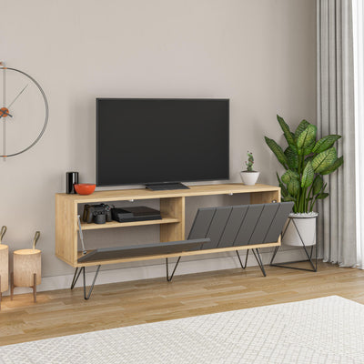 Picadilly Modern TV Stand Multimedia Centre With Storage Cabinet 139cm – Oak,Anthracite