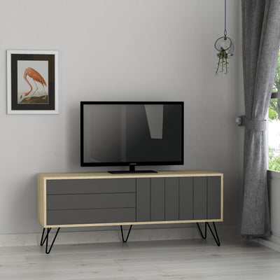 Picadilly Modern TV Stand Multimedia Centre With Storage Cabinet 139cm – Oak,Anthracite
