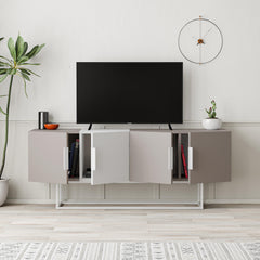 Tontini Modern TV Stand Multimedia Centre – Light Mocha,White