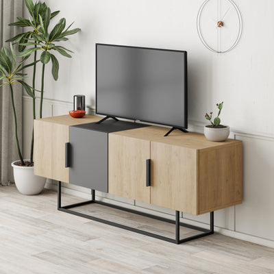 Tontini Modern TV Stand Multimedia Centre – Oak,Anthracite