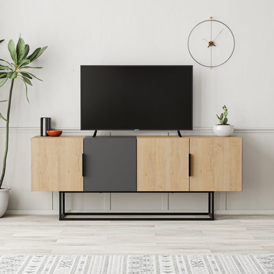 Tontini Modern TV Stand Multimedia Centre – Oak,Anthracite