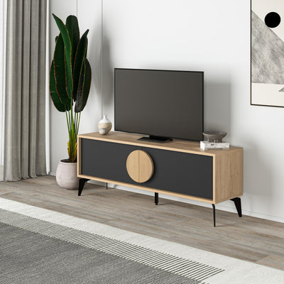 Gora Modern TV Stand 140 cm Entertainment Unit in Sapphire Oak,Silky Black