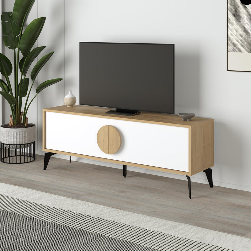 Gora Modern TV Stand 140 cm Entertainment Unit in Sapphire Oak,White
