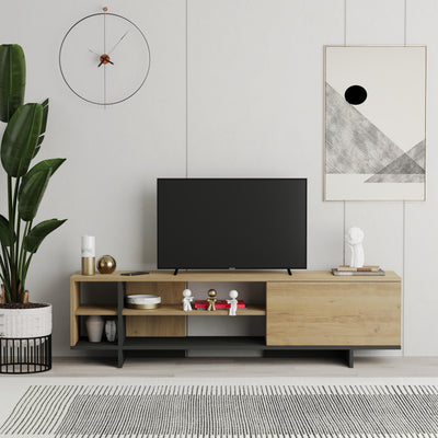 Stockton TV Stand with Storage and Shelves in Sapphire Oak,Anthracite