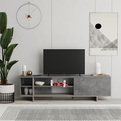 Stockton TV Stand with Storage and Shelves in Retro Grey,Light Mocha
