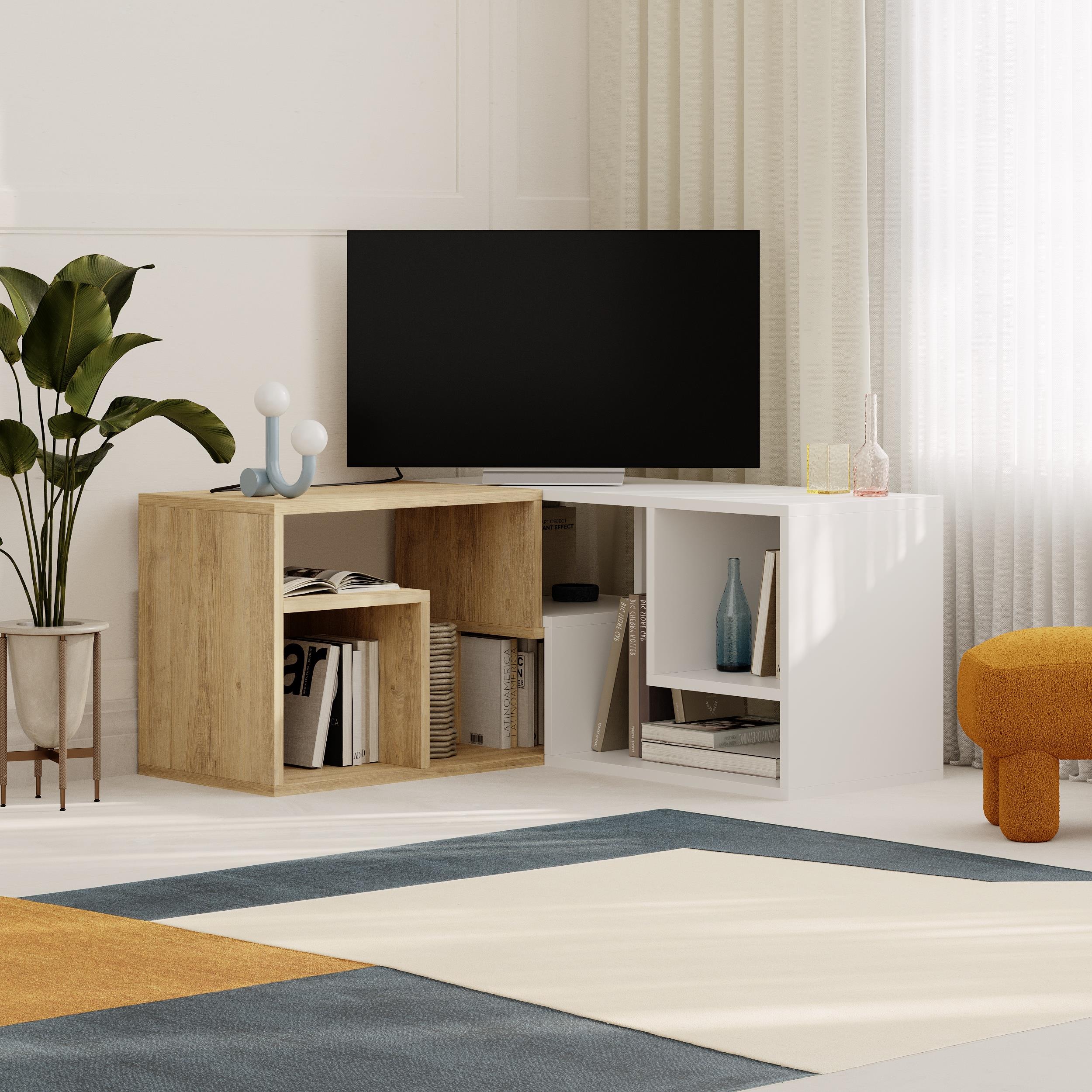 Glis Corner TV Unit – Modern TV Stand with Adjustable Shelves