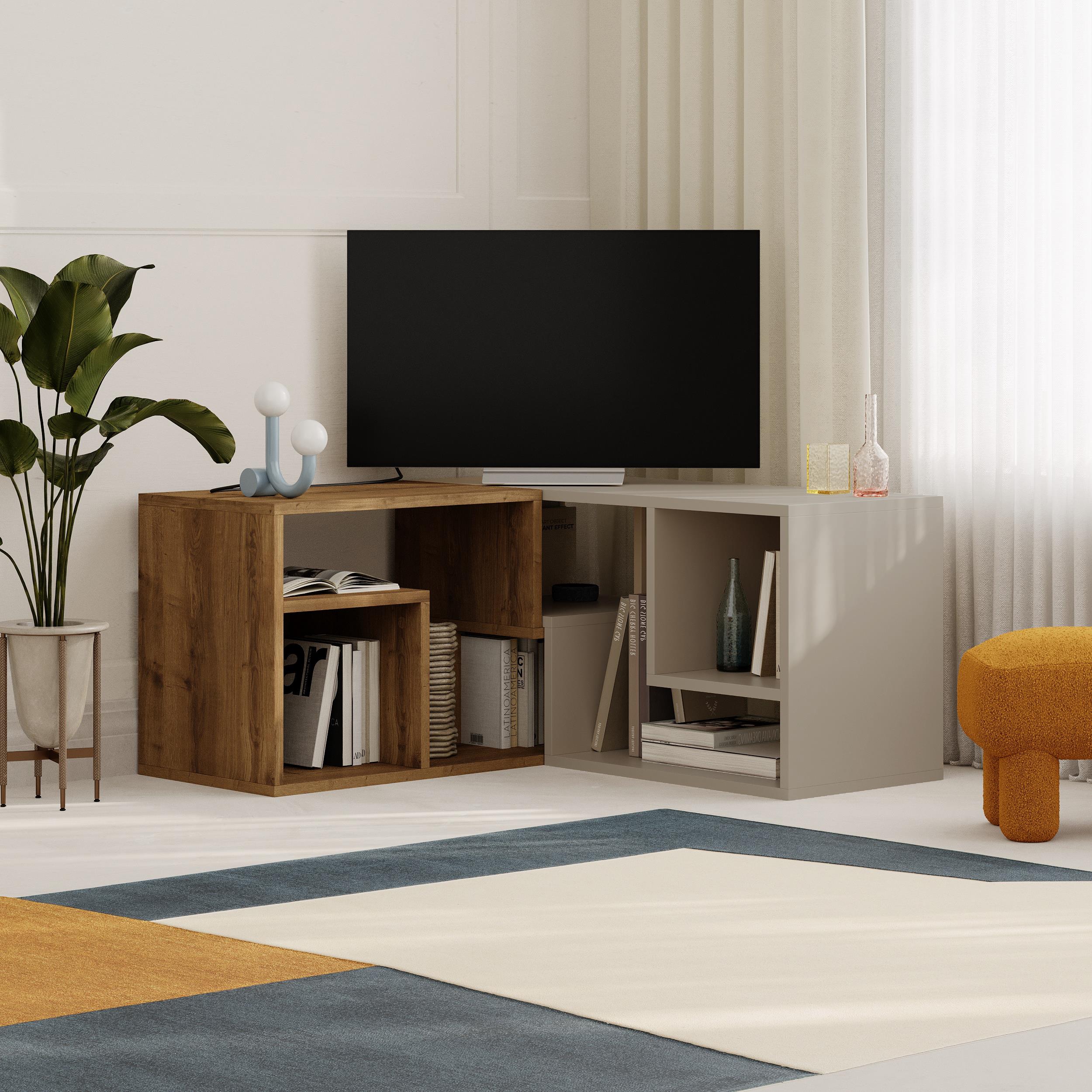 Glis Corner TV Unit – Modern TV Stand with Adjustable Shelves