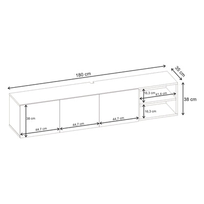 Conrad TV Unit – 180 cm – 3 Soft Close Doors Wall Mounted Entertainment Centre - Additional Image 8