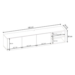 Conrad TV Unit – 180 cm – 3 Soft Close Doors Wall Mounted Entertainment Centre – dimensions (cm)