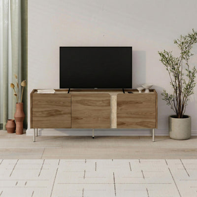 Norm TV Unit 3 Doors - TV Unit with Oak-Effect Accent Panel