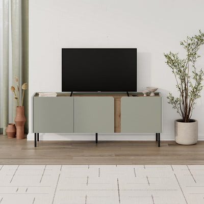 Norm TV Unit 3 Doors - TV Unit with Oak-Effect Accent Panel