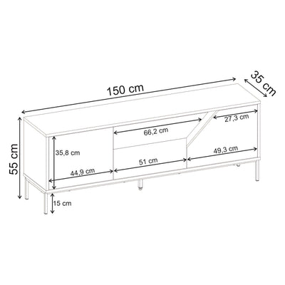 Vesco Modern TV Stand with 3 Door Storage 150cm - Additional Image 3