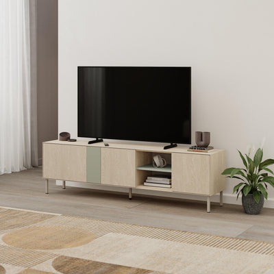 Vena TV Unit 3 Doors-Open Shelves styled in a living room