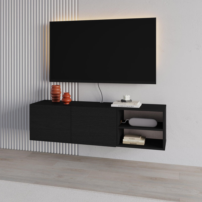 Conrad TV Unit – Up to 50 Inch TVs – Wall Mounted Entertainment Centre in Black Wood