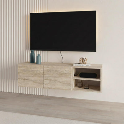 Conrad TV Unit – Up to 50 Inch TVs – Wall Mounted Entertainment Centre in Travertine