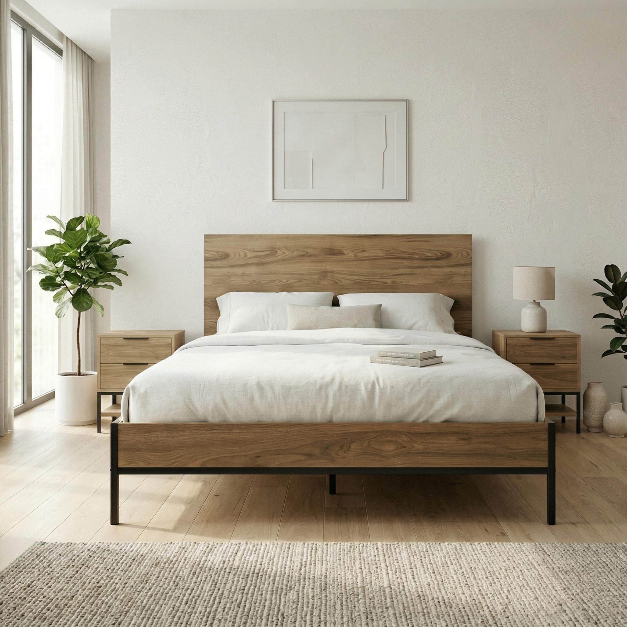 Mars modern bed frame in Deep Oud finish with wide headboard