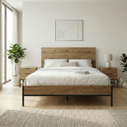 Mars modern bed frame in Deep Oud finish with wide headboard