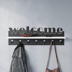 Welcome Hallway Coat Hanger Rack – White