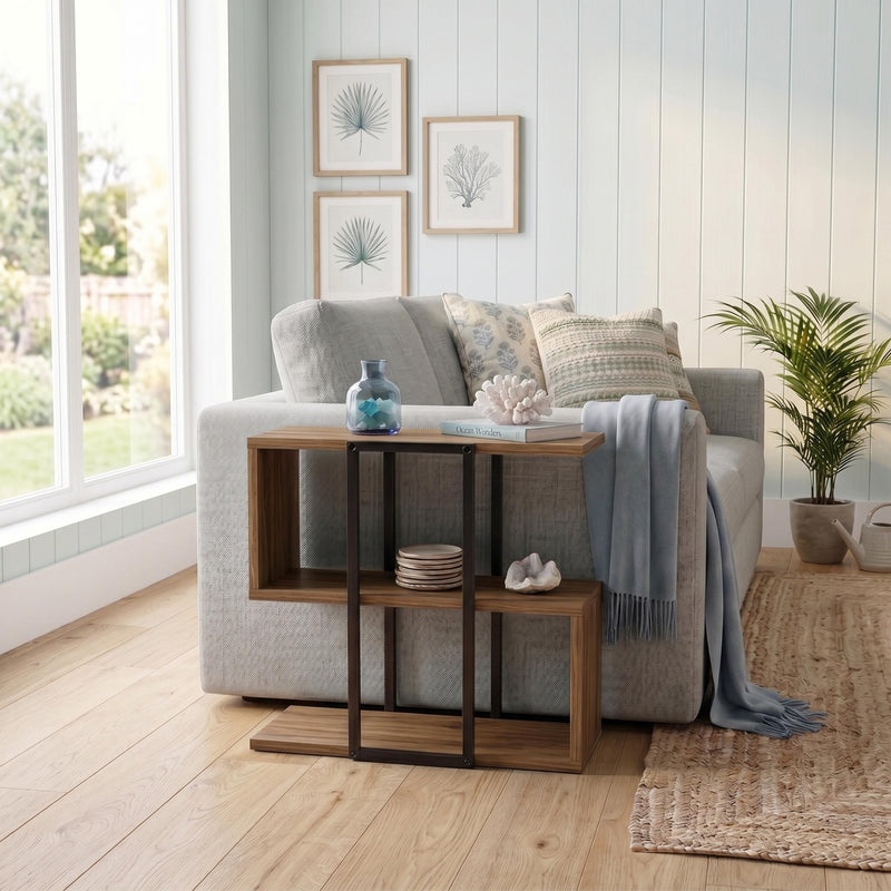 Homia Stepped Side Table with Open Shelves – Living Room End Table in Deep Oud
