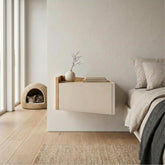 Diago Floating Bedside Table with Drawer and Top Shelf - Left – Sapphire Oak,Sandstone