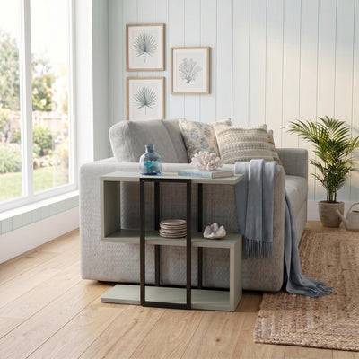 Homia Stepped Side Table with Open Shelves – Living Room End Table in Ash Green
