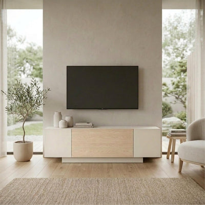 Victor TV Unit Sandstone-Sonoma Oak-White close-up detail