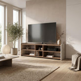 Bige Modern TV Unit with Open Shelves 150cm in Deep Oud,Travertine