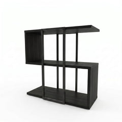 Homia Stepped Side Table with Open Shelves – Living Room End Table – Black Wood